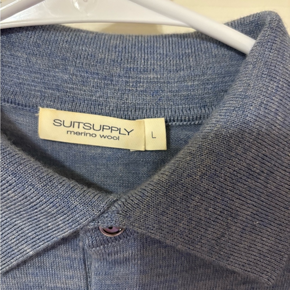 Suitsupply Blue Merino Wool Polo